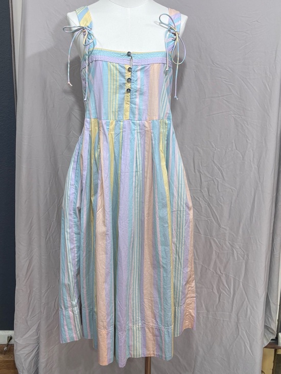 Free People Dresses & Skirts - FREE PeOPLE NWT 100% Cotton, Striped Suspender Midi Dress pleats, dropped waist